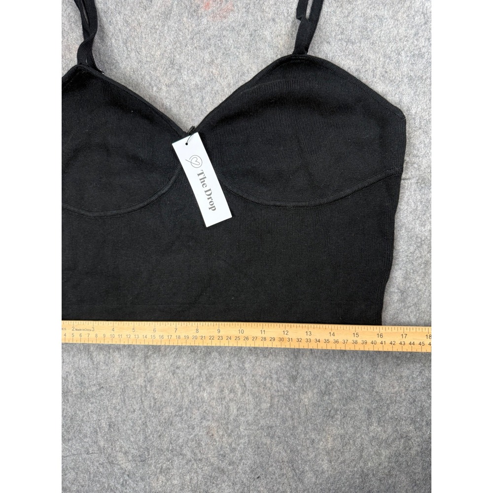 The Drop Cami Crop Top Womens L Black Ribbed Knit Sweetheart Boho Y2K Minimalist - Picture 3 of 5
